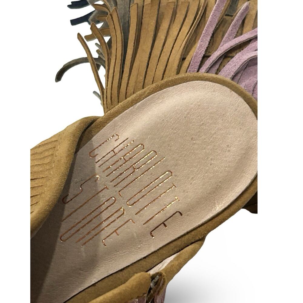 Charlotte Stone Morley Suede Fringe Mule Sandals Size 6 Multicolor Fringed Slide - Picture 5 of 7